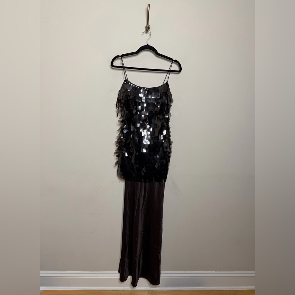 STAUD Mesa Paillette Embellished Mesh and Silk Blend Maxi Dress In Earth - Picture 7 of 10